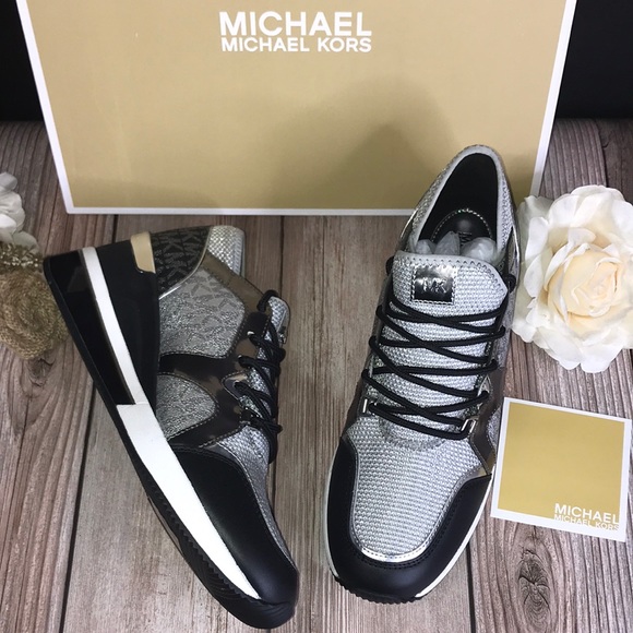 Michael Kors Shoes - Michael Kors Black/Silver Leather Sneakers 8M
